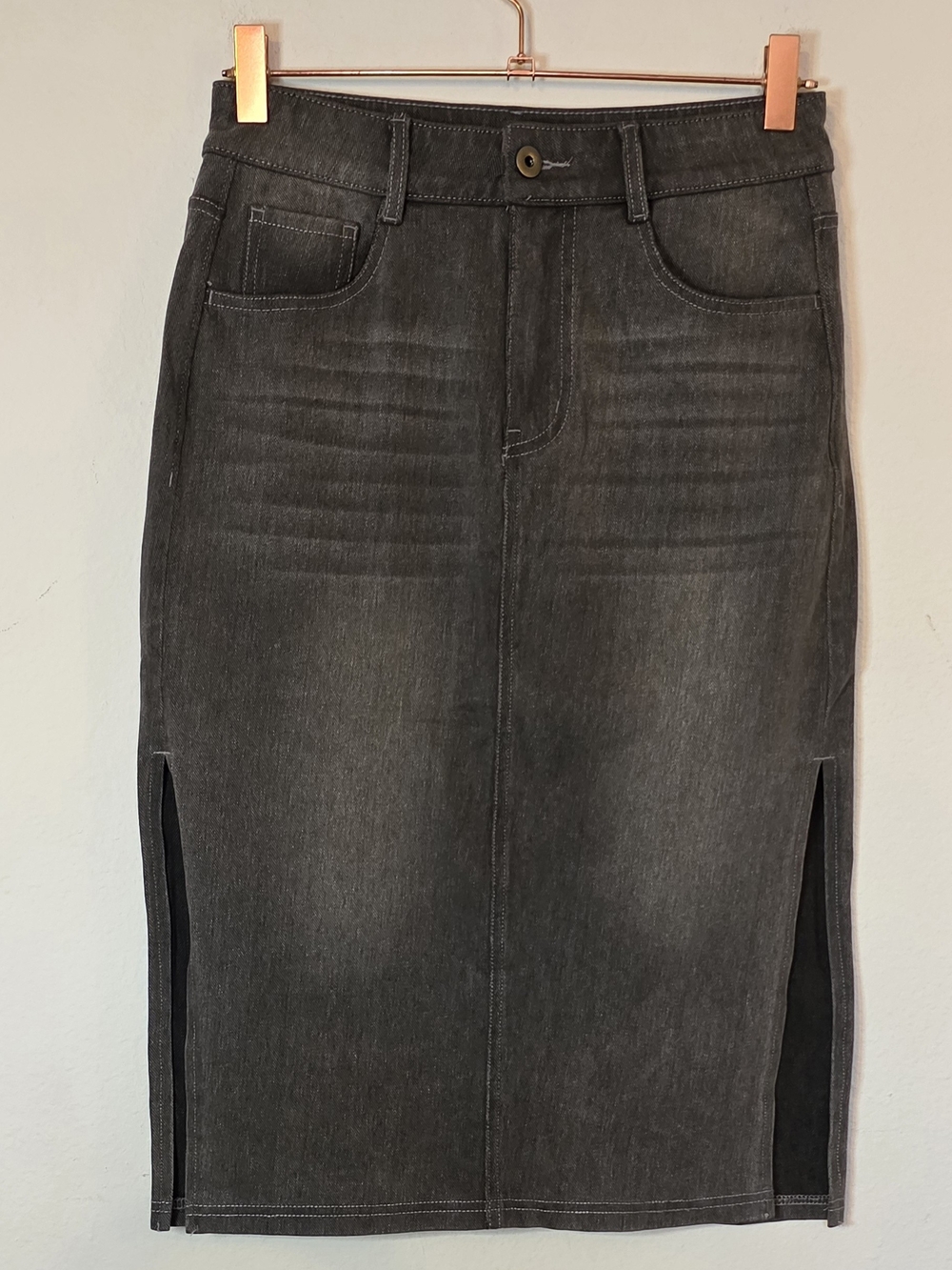 Halara Flex S High Waisted Denim Skirt 5-pockets Casual Straight Open Sides #049